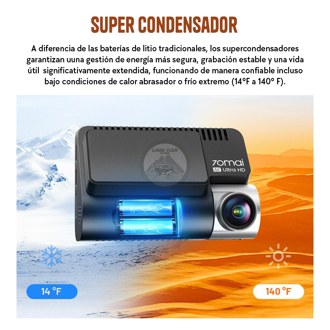 CÁMARA PARA AUTOS DASHCAM 4K + 128GB FRONTAL Y TRASERA 70MAI - 7