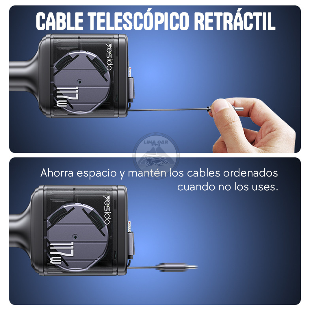 CARGADOR PARA AUTO 117W USB/USB-C LIGHTNING 4 EN 1 RETRÁCTIL MEDIDOR DE VOLTAJE - 4