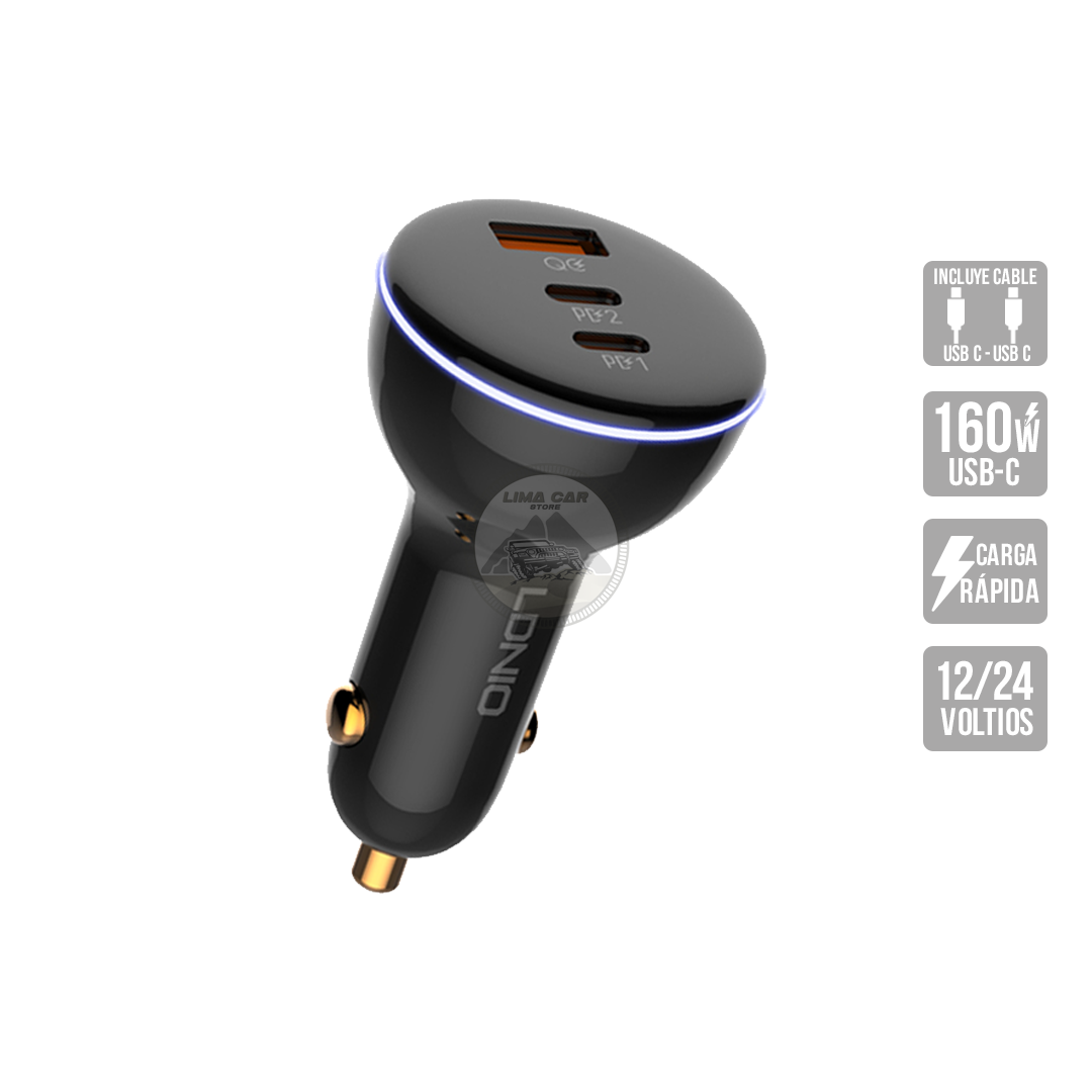 CARGADOR DE AUTO 160W USB/TIPO C X2 + CABLE TIPO C A C LINIO C102 - 1