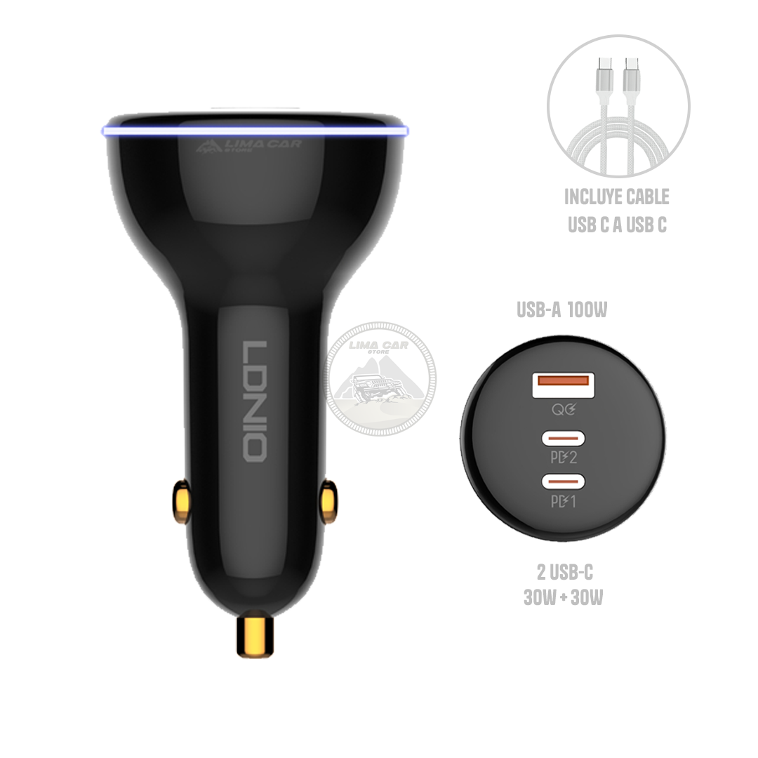 CARGADOR DE AUTO 160W USB/TIPO C X2 + CABLE TIPO C A C LINIO C102 - 2