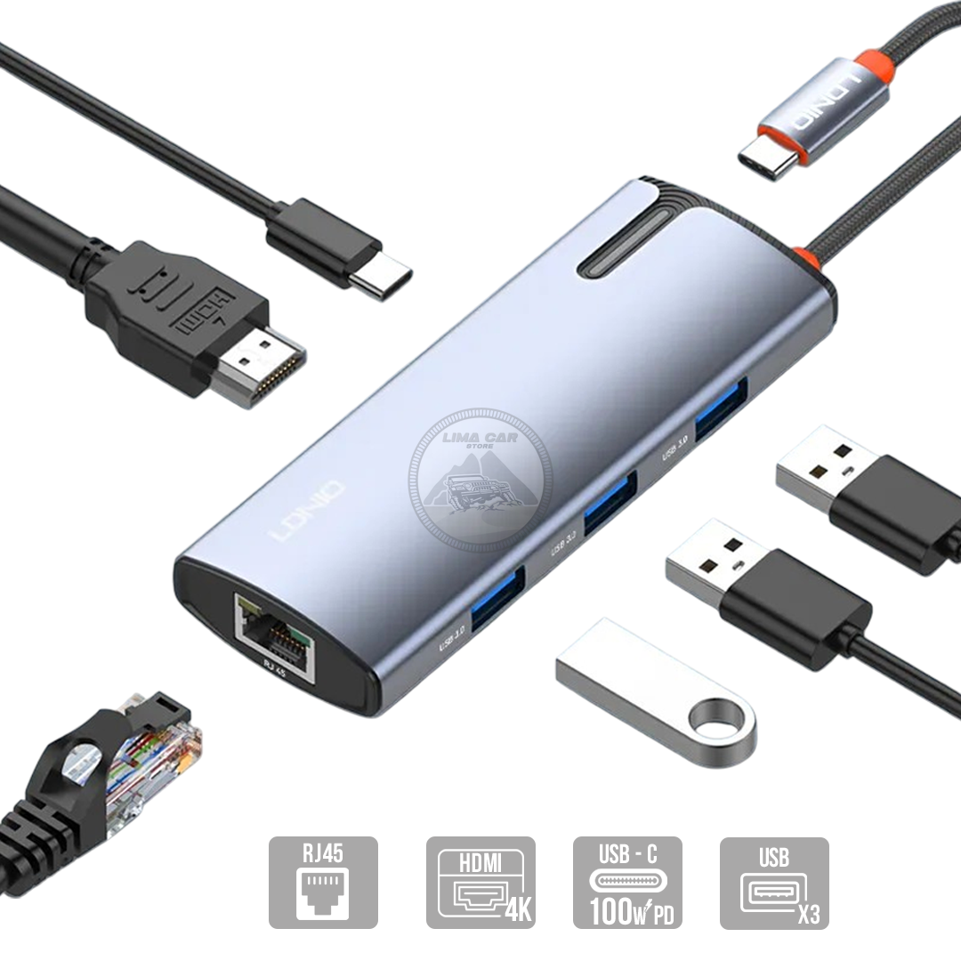 HUB ADAPTADOR 6 EN 1 ETHERNET/HDMI/USB-C 100W/USB X3 LDNIO - 1