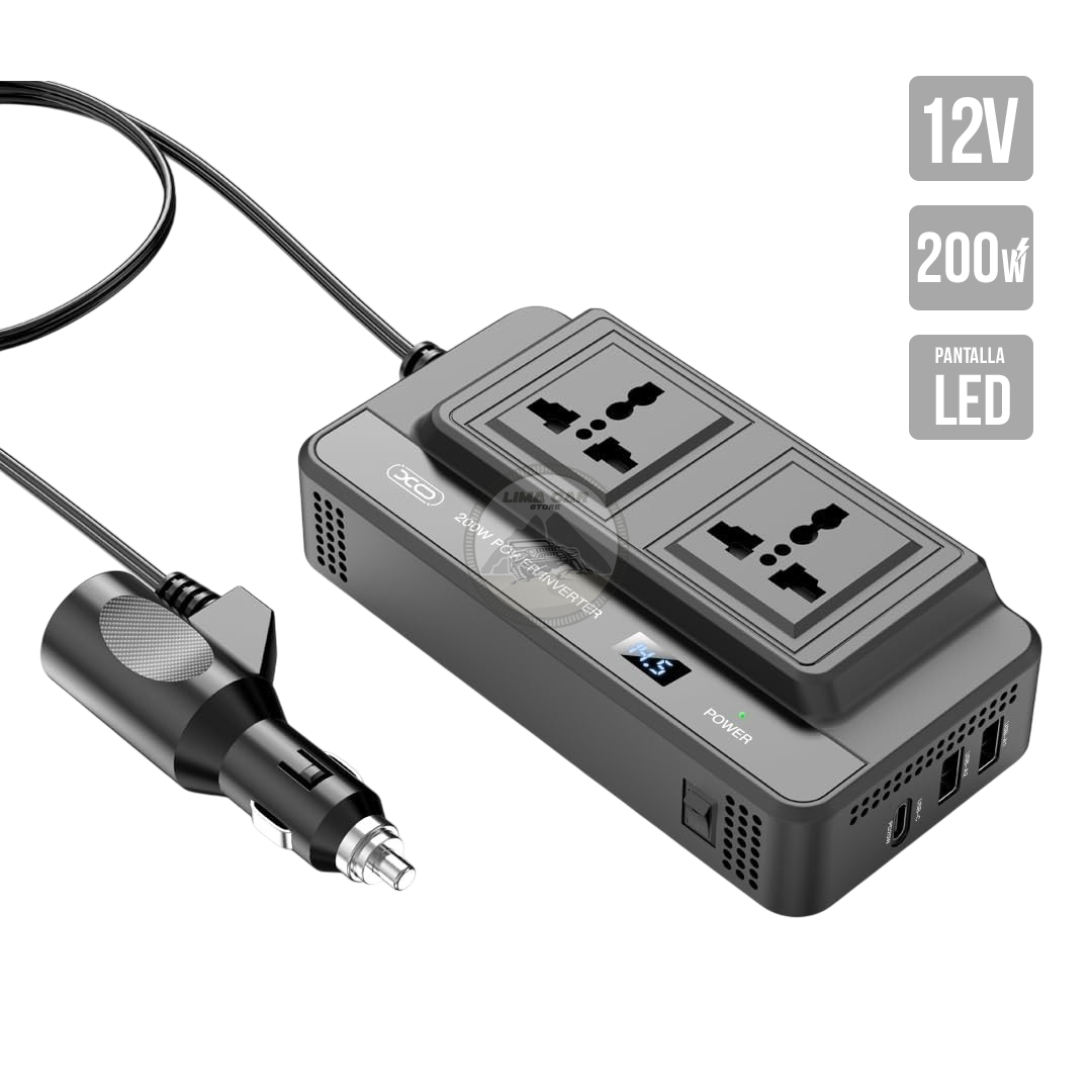 INVERSOR DE CORRIENTE 200W CIGARRERA 12V LED USB/USB-C - 1