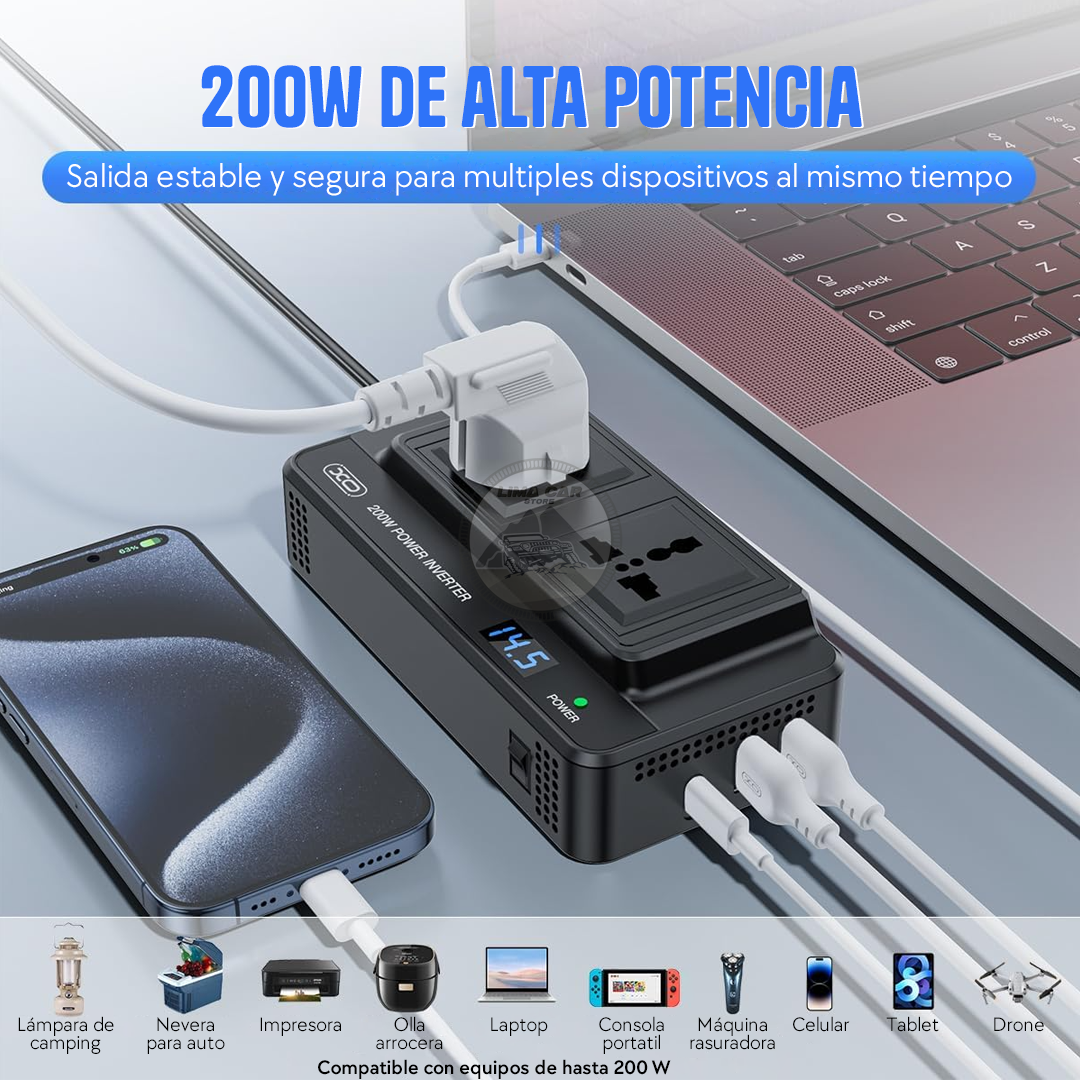 INVERSOR DE CORRIENTE 200W CIGARRERA 12V LED USB/USB-C - 2