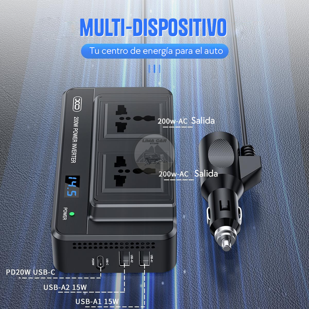 INVERSOR DE CORRIENTE 200W CIGARRERA 12V LED USB/USB-C - 3