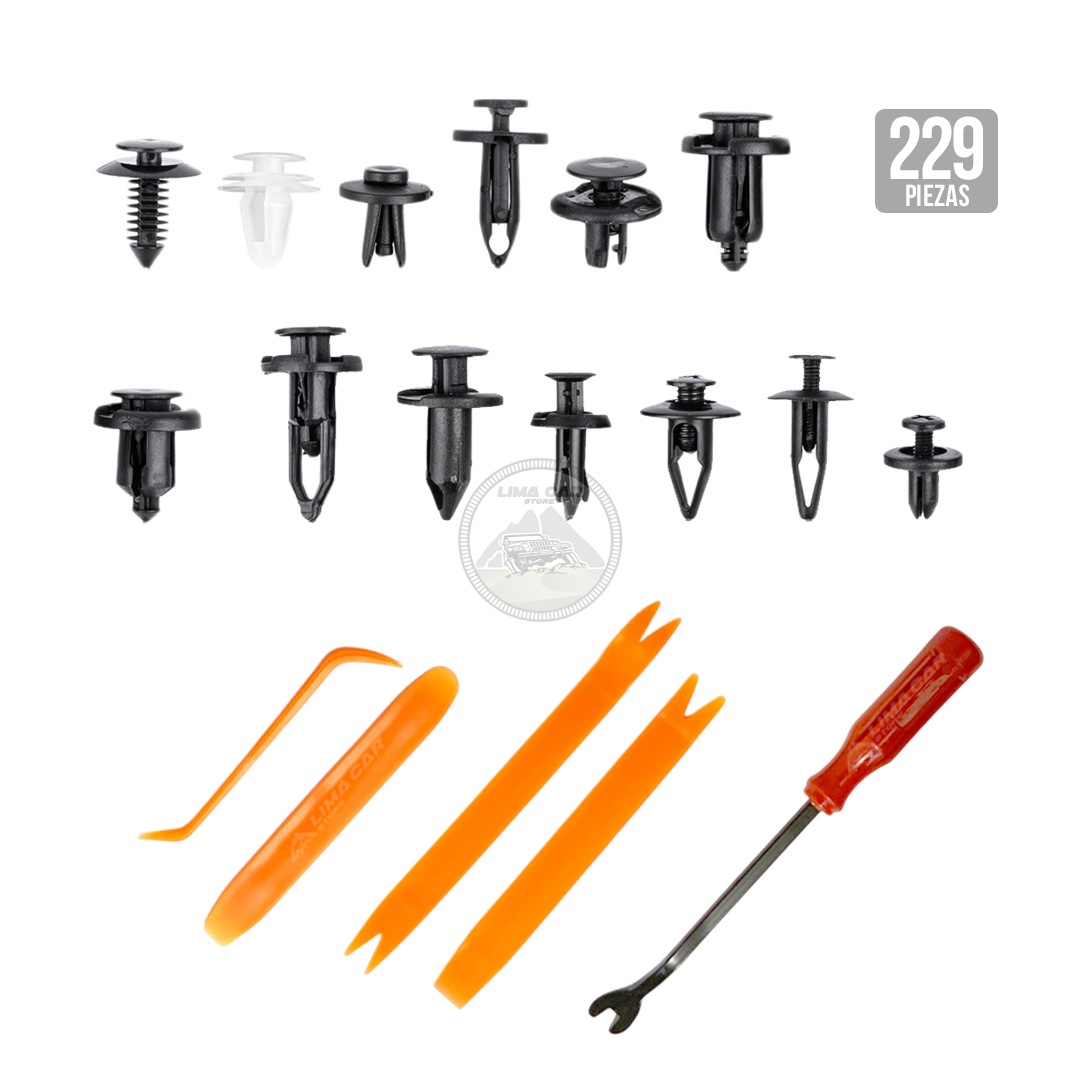 KIT GRAPAS SUJETADORES PARA AUTO 229 PZAS CLIPS CON PALANCAS - 1