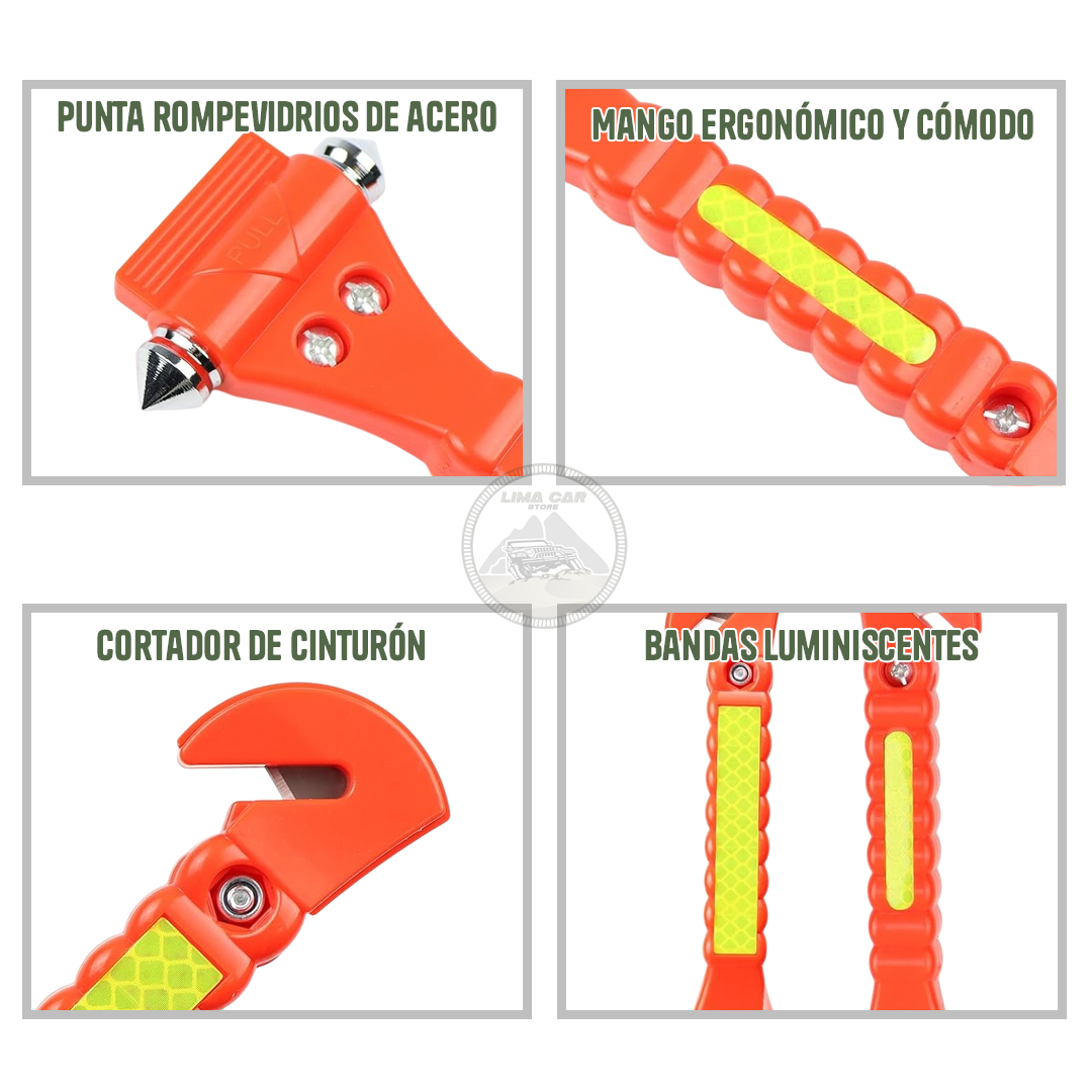 MARTILLO ROMPE VIDRIO EMERGENCIA CORTA CINTURÓN CON CINTA REFLECTORA - 3