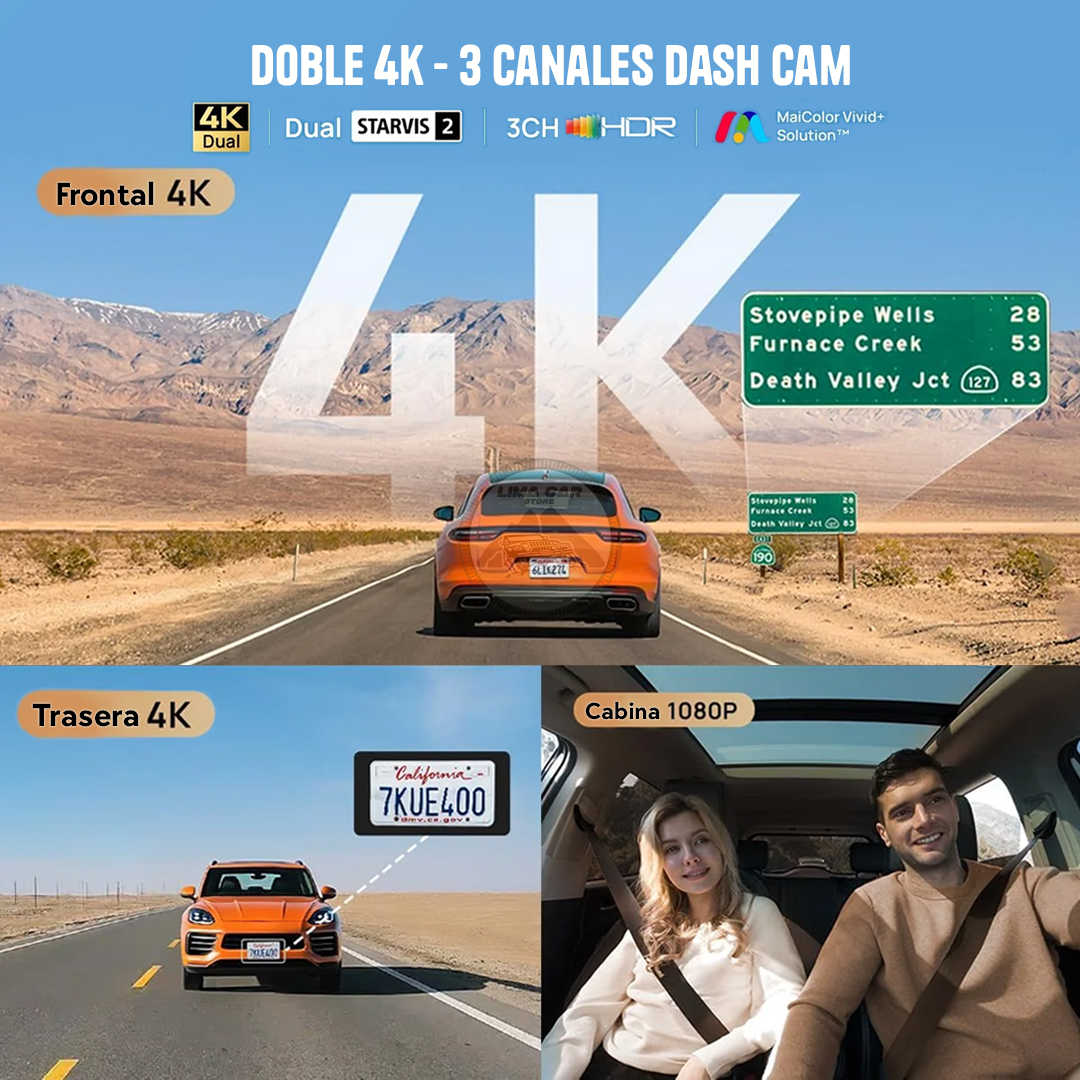 CÁMARA DE AUTO DASHCAM 4K + 512 GB  3 CÁMARAS WIFI 70MAI T800 - 2