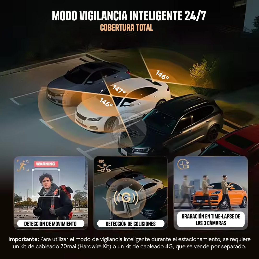 CÁMARA DE AUTO DASHCAM 4K + 512 GB  3 CÁMARAS WIFI 70MAI T800 - 5
