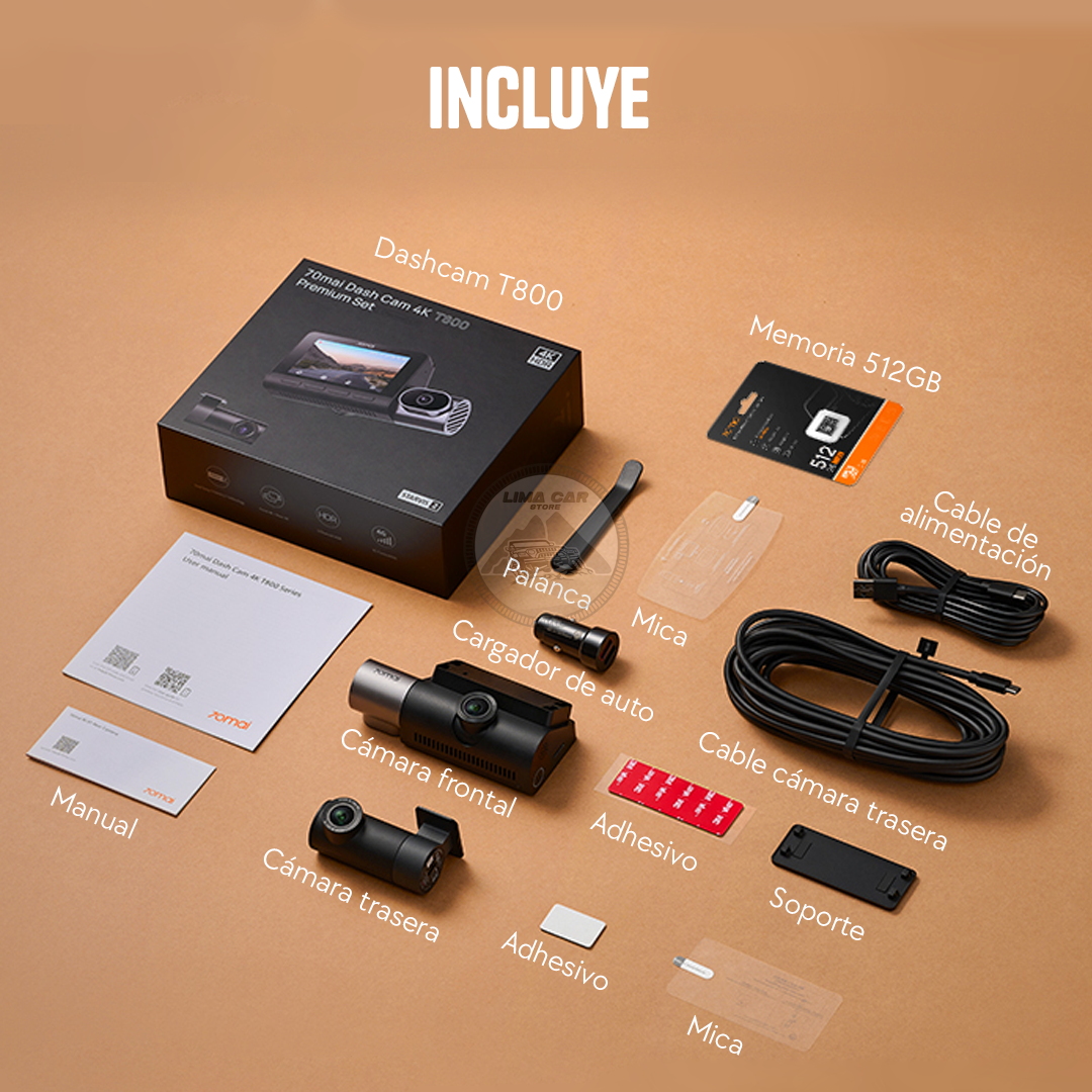 CÁMARA DE AUTO DASHCAM 4K + 512 GB  3 CÁMARAS WIFI 70MAI T800 - 7