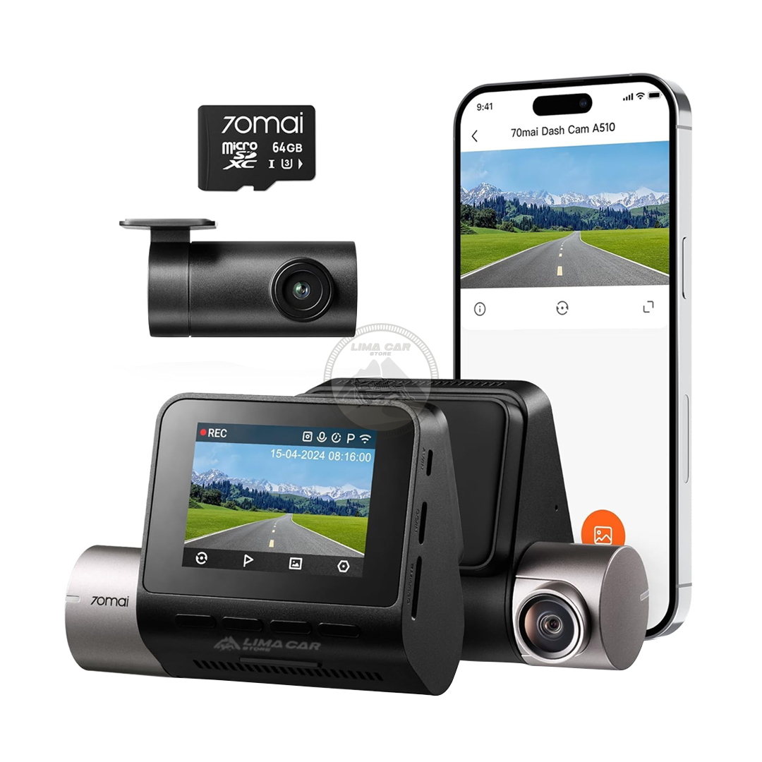 CÁMARA DE AUTO DASHCAM 2.7K + 64GB 2 CÁMARAS WIFI 70MAI A510 - 1