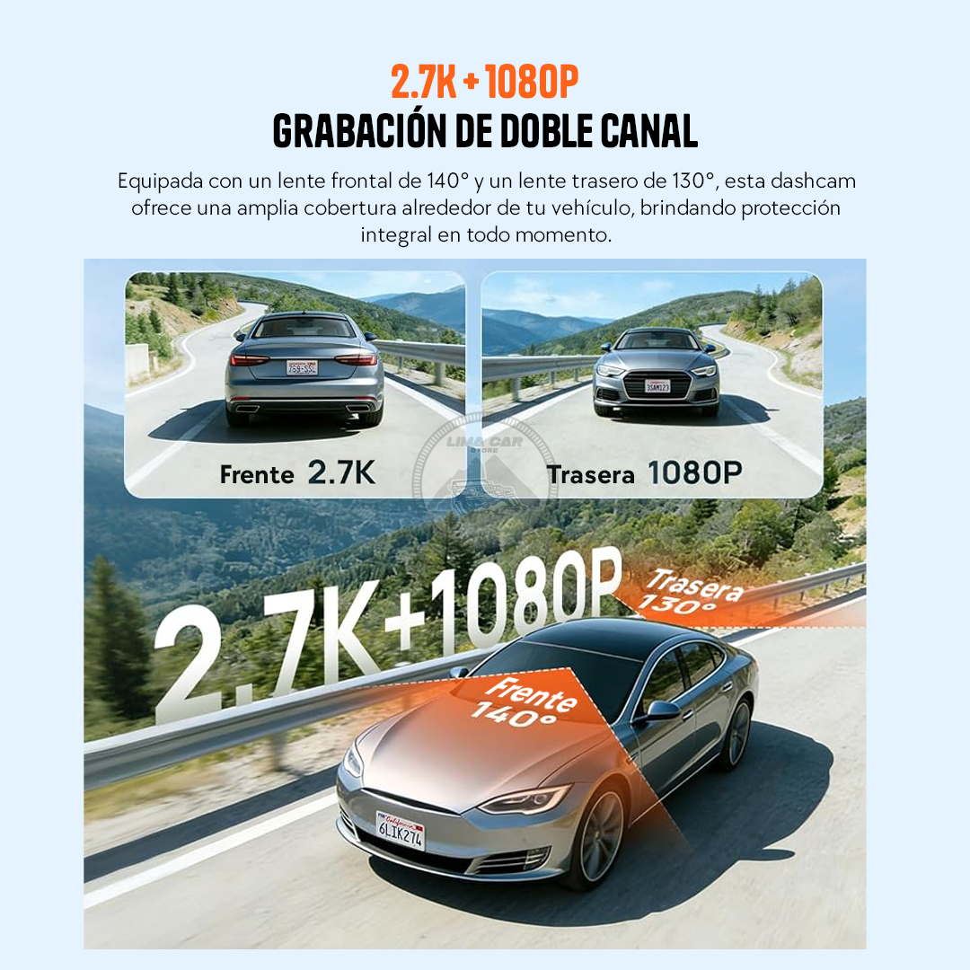 CÁMARA DE AUTO DASHCAM 2.7K + 64GB 2 CÁMARAS WIFI 70MAI A510 - 2