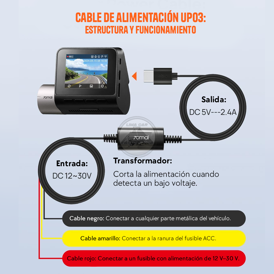 Kit de Cableado Up03 70mai Hardwire para Dashcam Auto/camioneta - 4