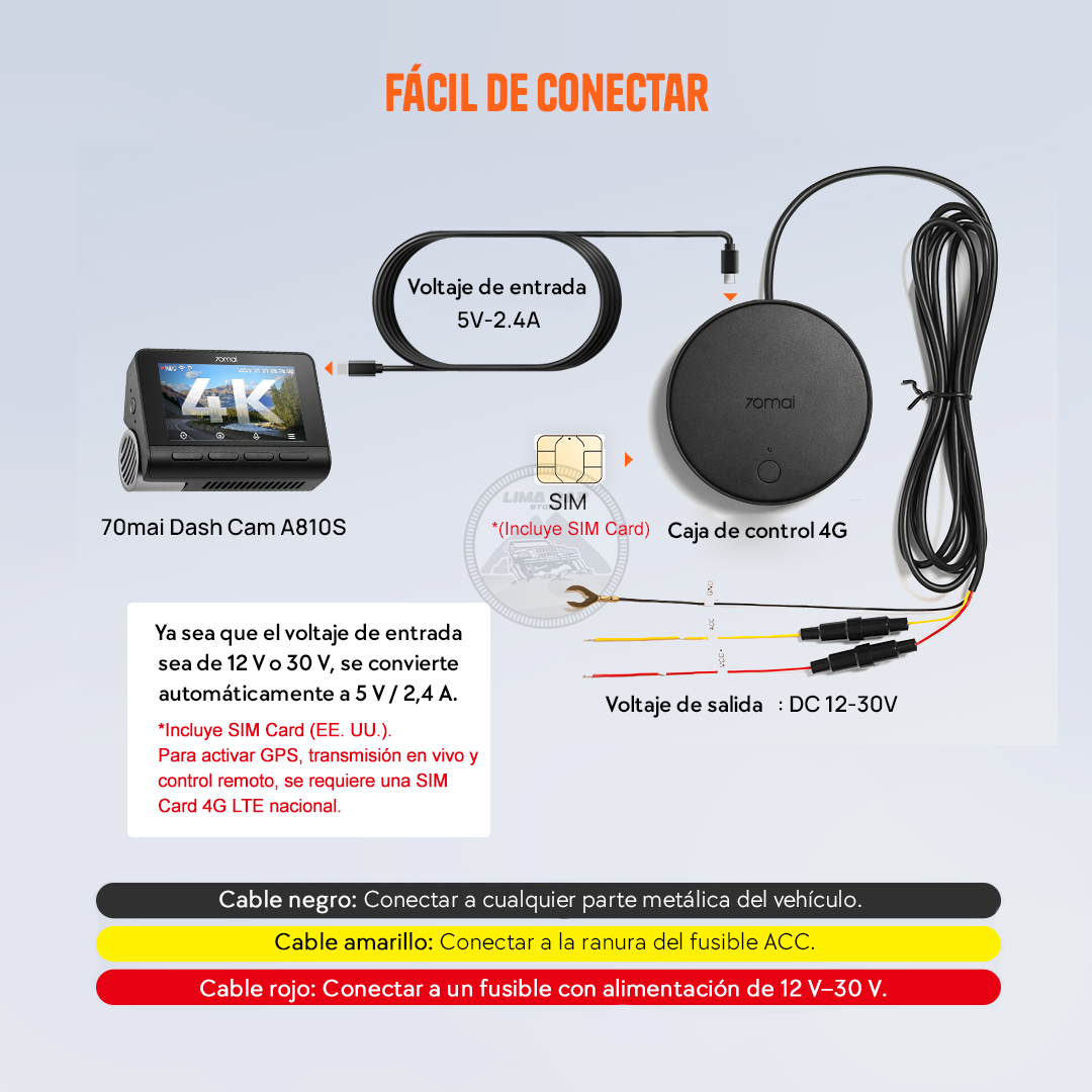 MÓDULO 4G CABLEADO FIJO UP04 70MAI PARA CÁMARA AUTO CAMIONETA - 5