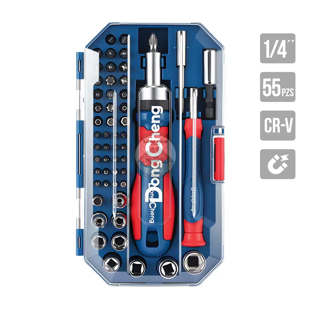 Destornillador Ratchet 1/4" Dados y Puntas 55 pzs Dong Cheng - 1