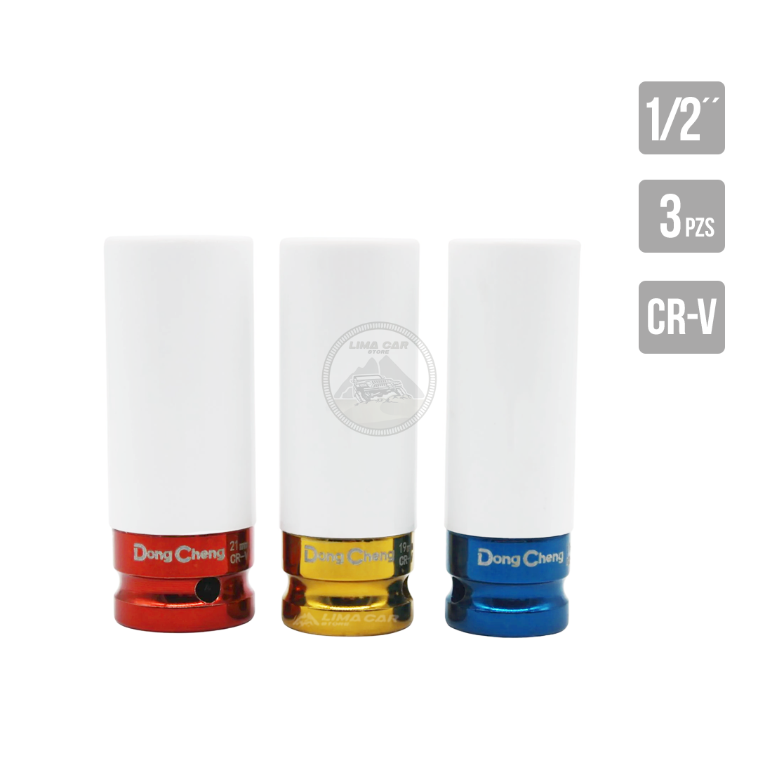 SET 3 DADOS 1/2' TUBULAR 17-19-21MM IMPACTO DONG CHENG - 1