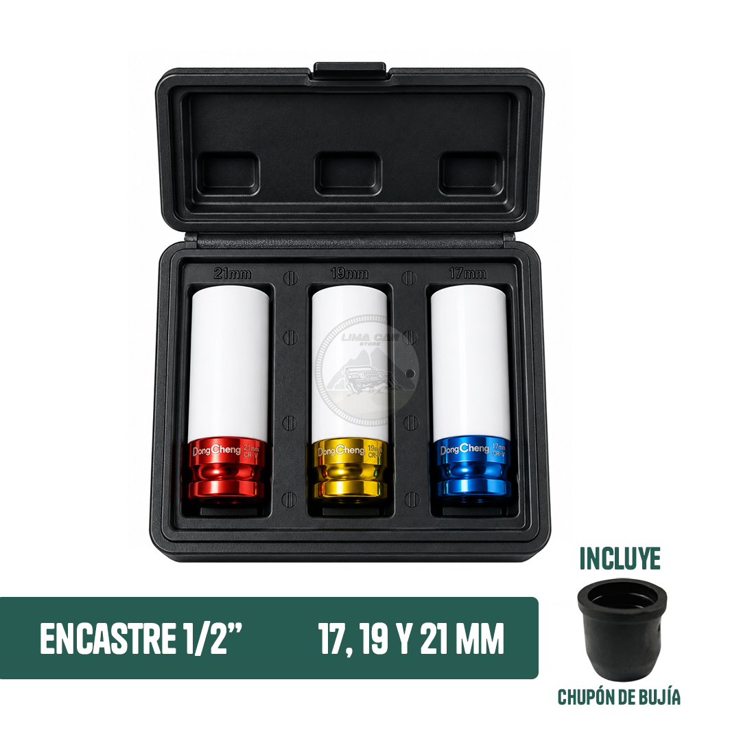SET 3 DADOS 1/2' TUBULAR 17-19-21MM IMPACTO DONG CHENG - 2