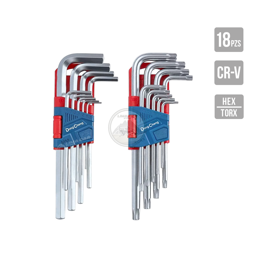 SET LLAVES EN L HEX ALLEN + TORX 18 PZAS LARGO DONG CHENG - 1