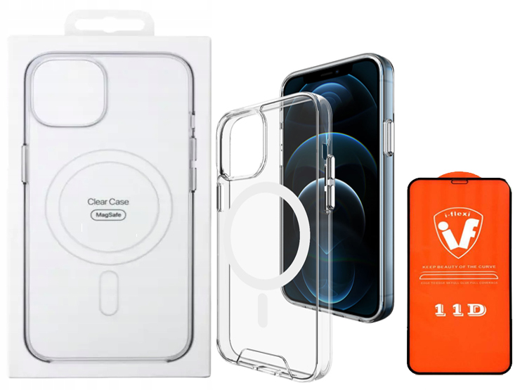 FUNDA CLEAR CASE CON MAGSAFE PARA IPHONE 13 PRO MAX TRANSPARENTE + MICA DE VIDRIO 11D COMPLETO - 1