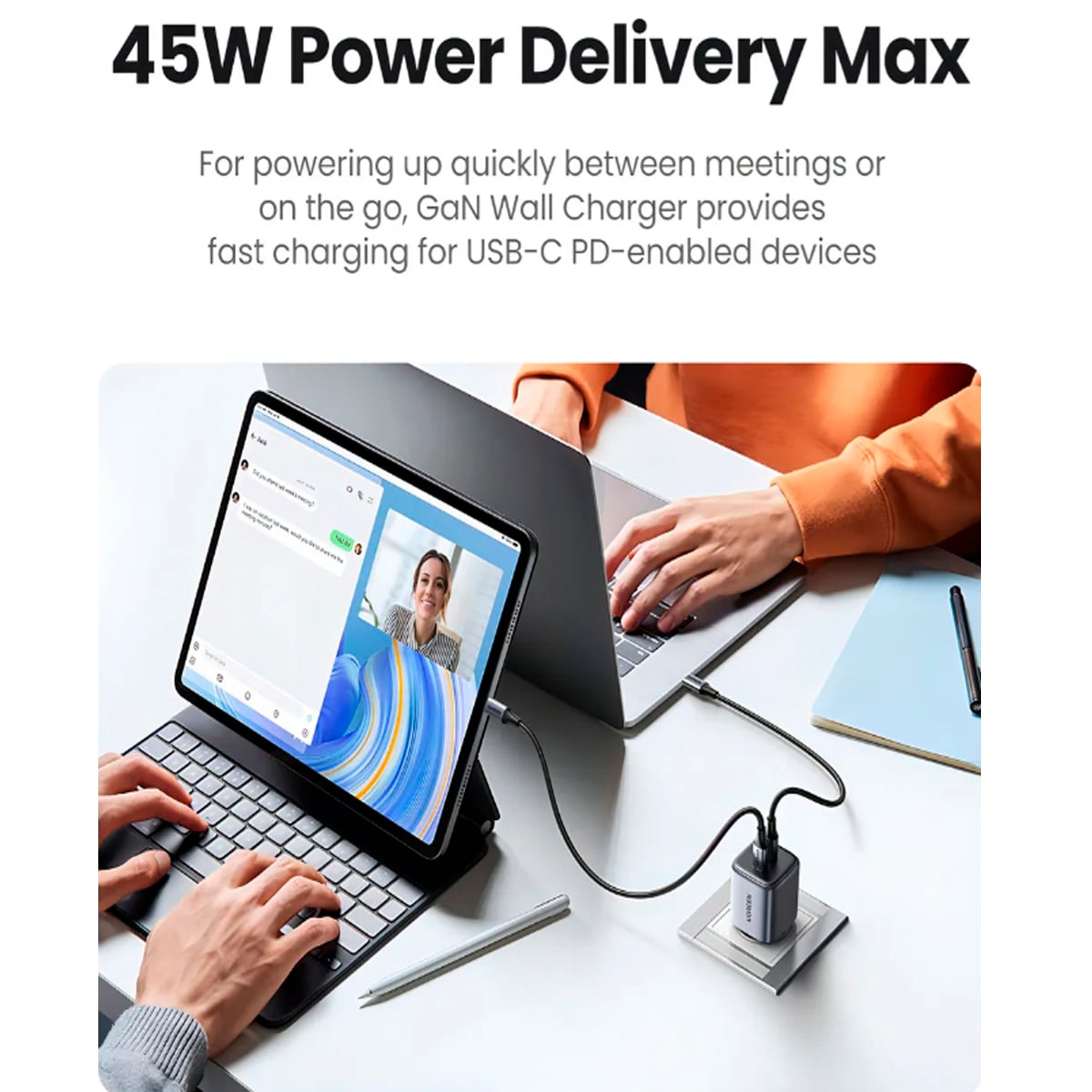 CARGADOR UGREEN NEXODE DE 45W, 2X USB-C, QUICK CHARGE 4.0 - 4