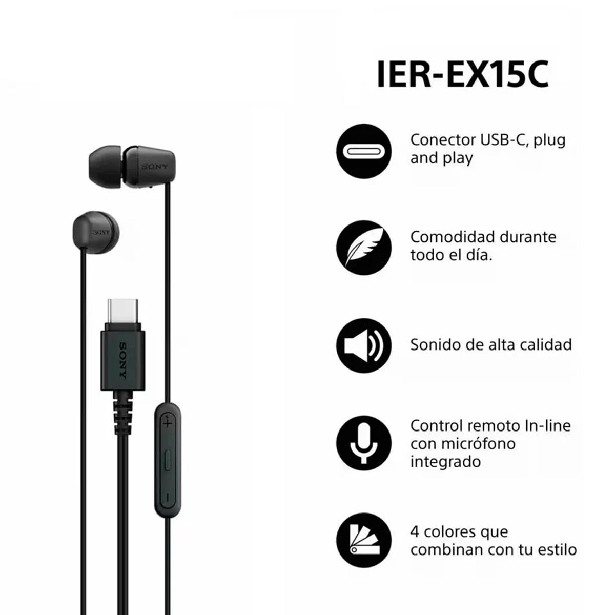 AUDÍFONOS INTERNOS USB-C CON CABLE IER-EX15C - NEGRO - 3