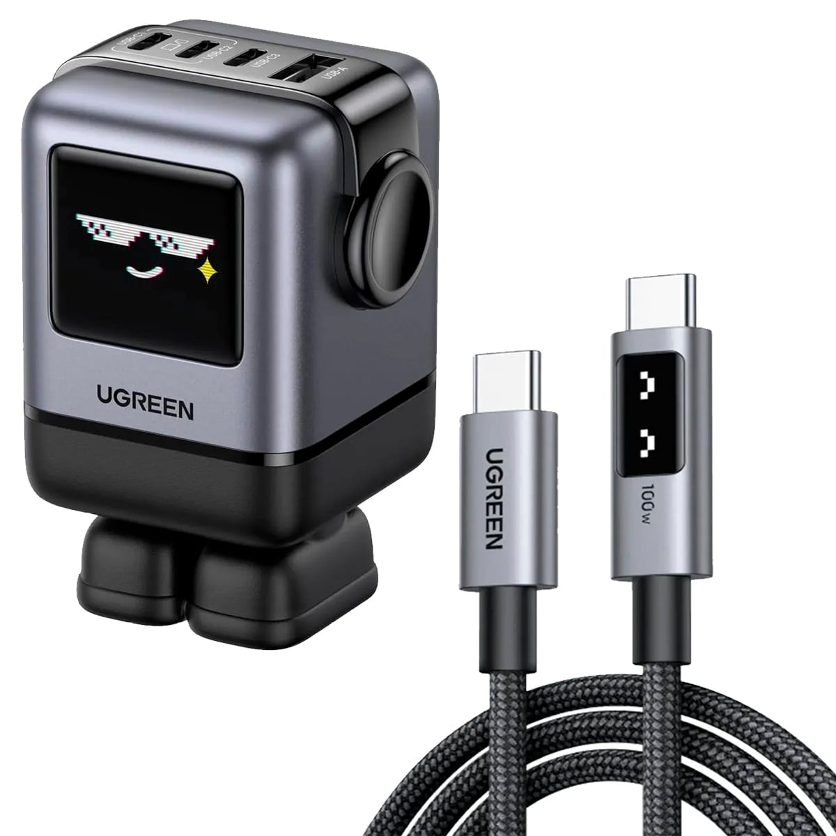 UGREEN CARGADOR ROBOT 100W + CABLE CARITA 100W 1M NEGRO - 1