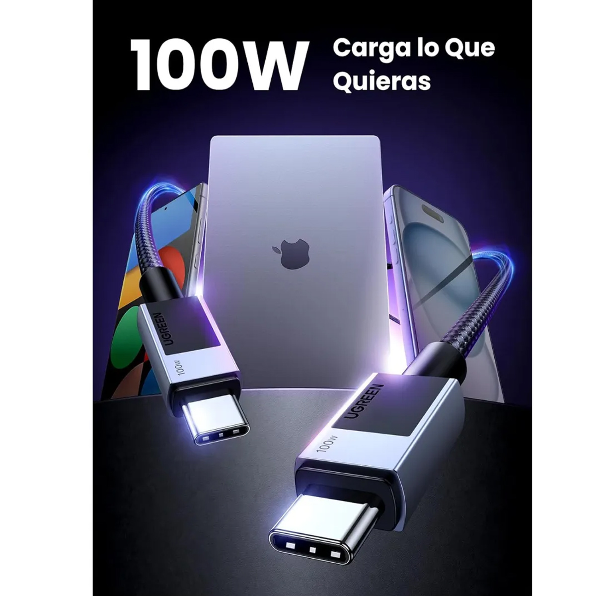CABLE USB-C A USB-C UGREEN L512 CARGA RÁPIDA 100W TRENZADO 2M - 4