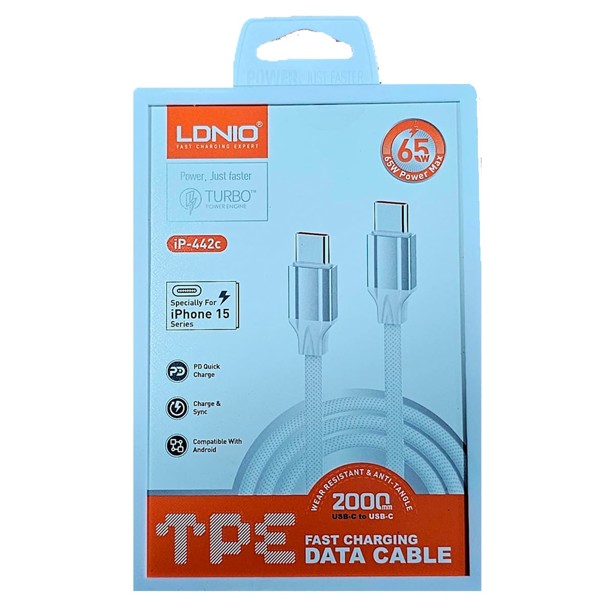 CABLE LDNIO IP-442C TIPO C A C NYLÓN 65W 2M PARA IPHONE SERIE 15,16 BLANCO - 2