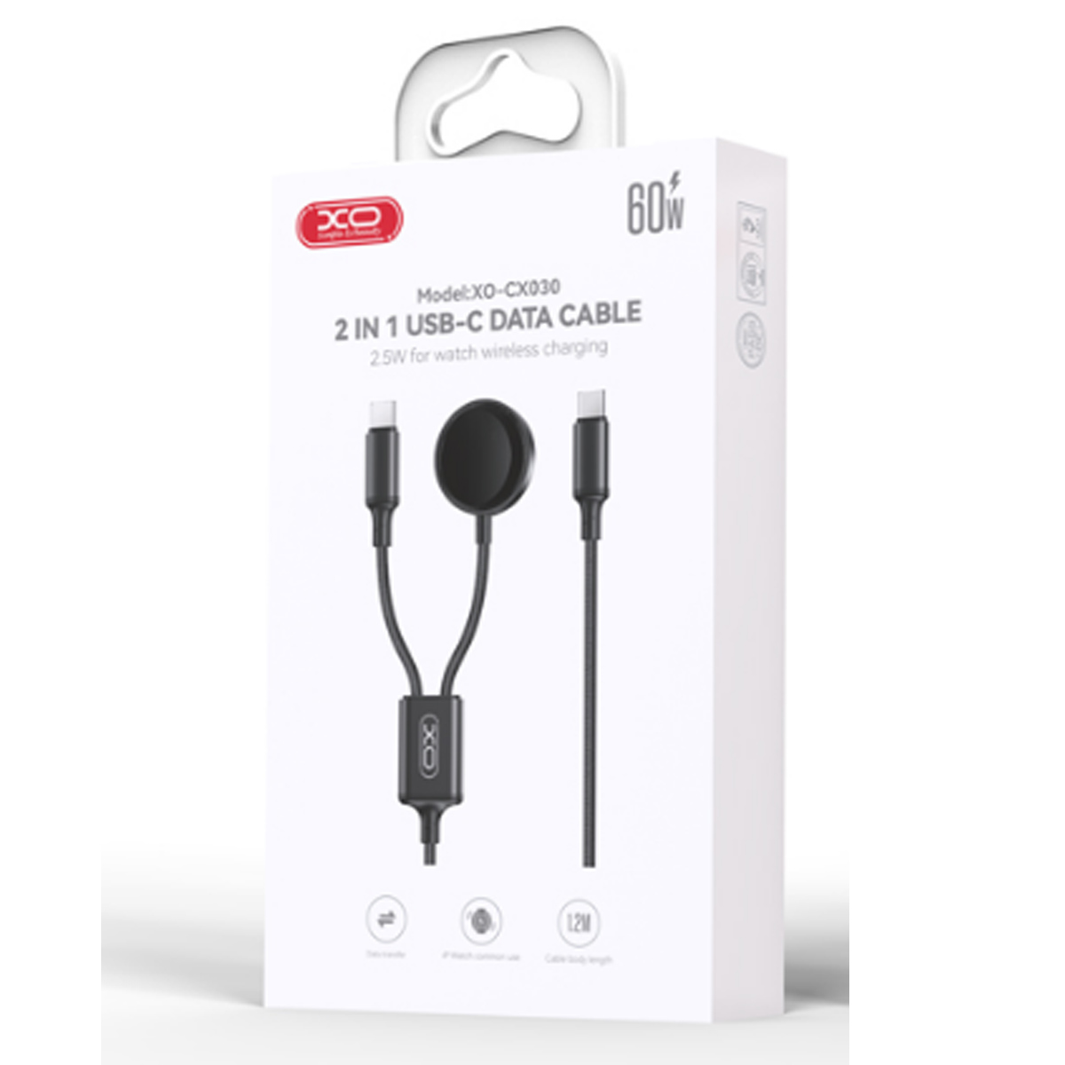 CARGADOR INALÁMBRICO XO CX030 PARA APPLE WATCH CON CABLE USB-C A C - NEGRO - 3