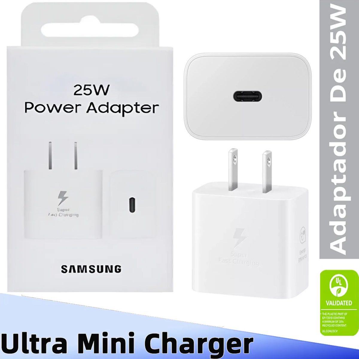 ADAPTADOR CARGADOR PARED SAMSUNG USB-C 25W CARGA RÁPIDA GAN BLANCO - 1