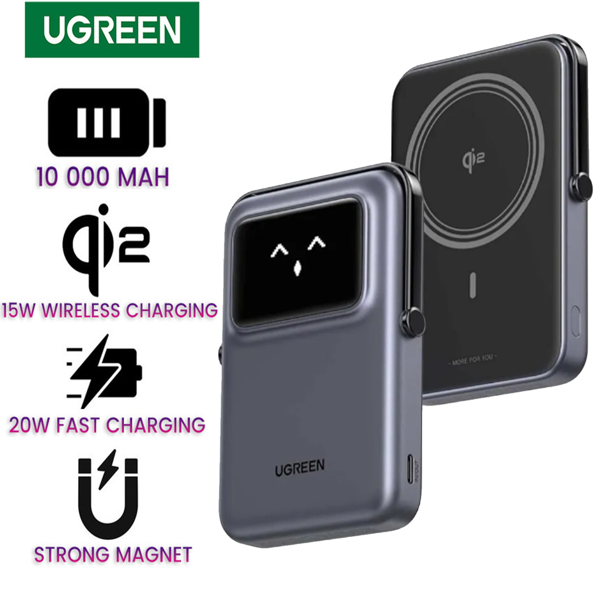 POWER BANK UGREEN PB764 (45329) UNO 10000MAH QI2 MINI 20W - GRIS - 1
