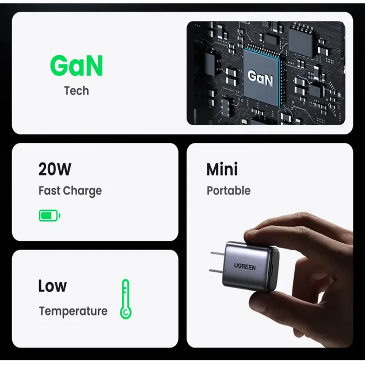 CARGADOR RÁPIDO UGREEN X512 USB-C GAN DE 20W GRIS - 4
