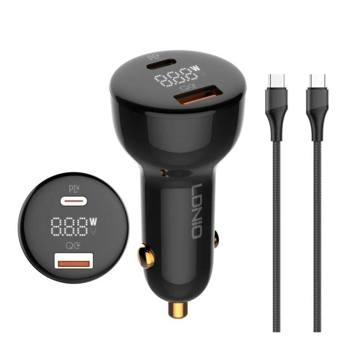 CARGADOR DE AUTO LDNIO C101 DE 100W PANTALLA LED, CABLE C A C - 1