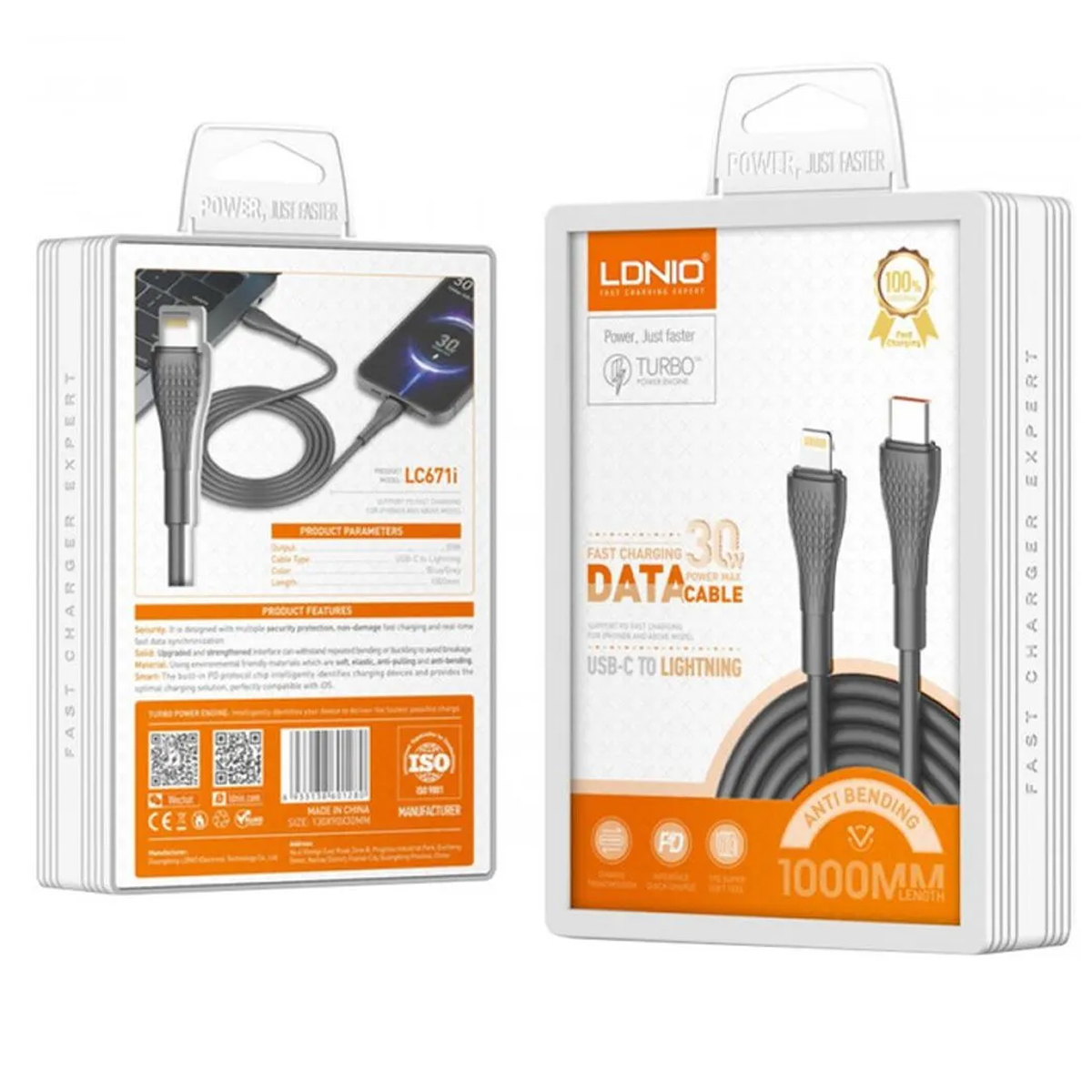 CABLE LDNIO LC671I TIPO C A LIGHTNING DE 1M 30W CARGA RÁPIDA - 3