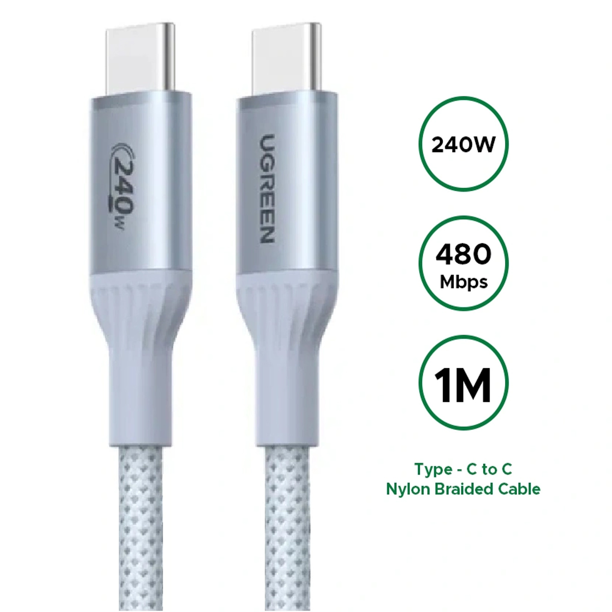 UGREEN CABLE 240W TIPO-C A C CERTIFICACIÓN USB-IF BLANCO L534 -75731 - 2