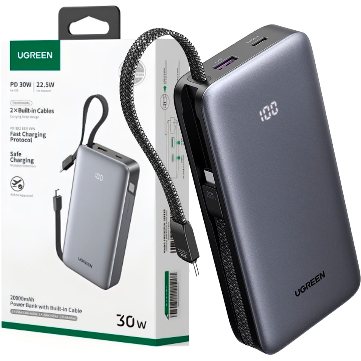 POWER BANK 20000MAH PD 30W UGREEN PB528 55985B 2 PORTS - 1