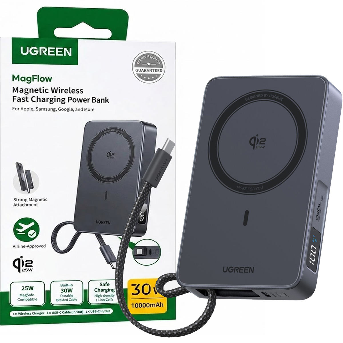 POWER BANK UGREEN PB773 MAGFLOW 10000MAH QI2 25W INALÁMBRICO - NEGRO - 1