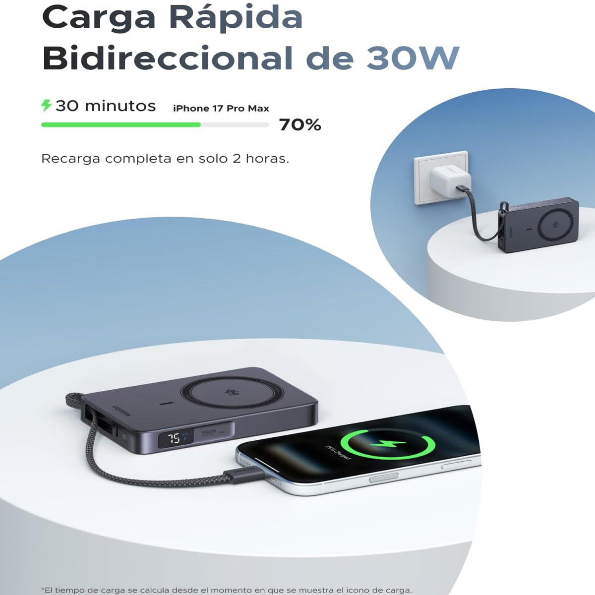 POWER BANK UGREEN PB773 MAGFLOW 10000MAH QI2 25W INALÁMBRICO - NEGRO - 5