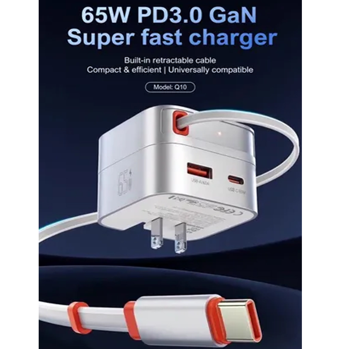CARGADOR LDNIO Q10 45W CON CABLE USB-C INTEGRADO PARA ANDROID, LAPTOP MACBOOK, OTROS - 4