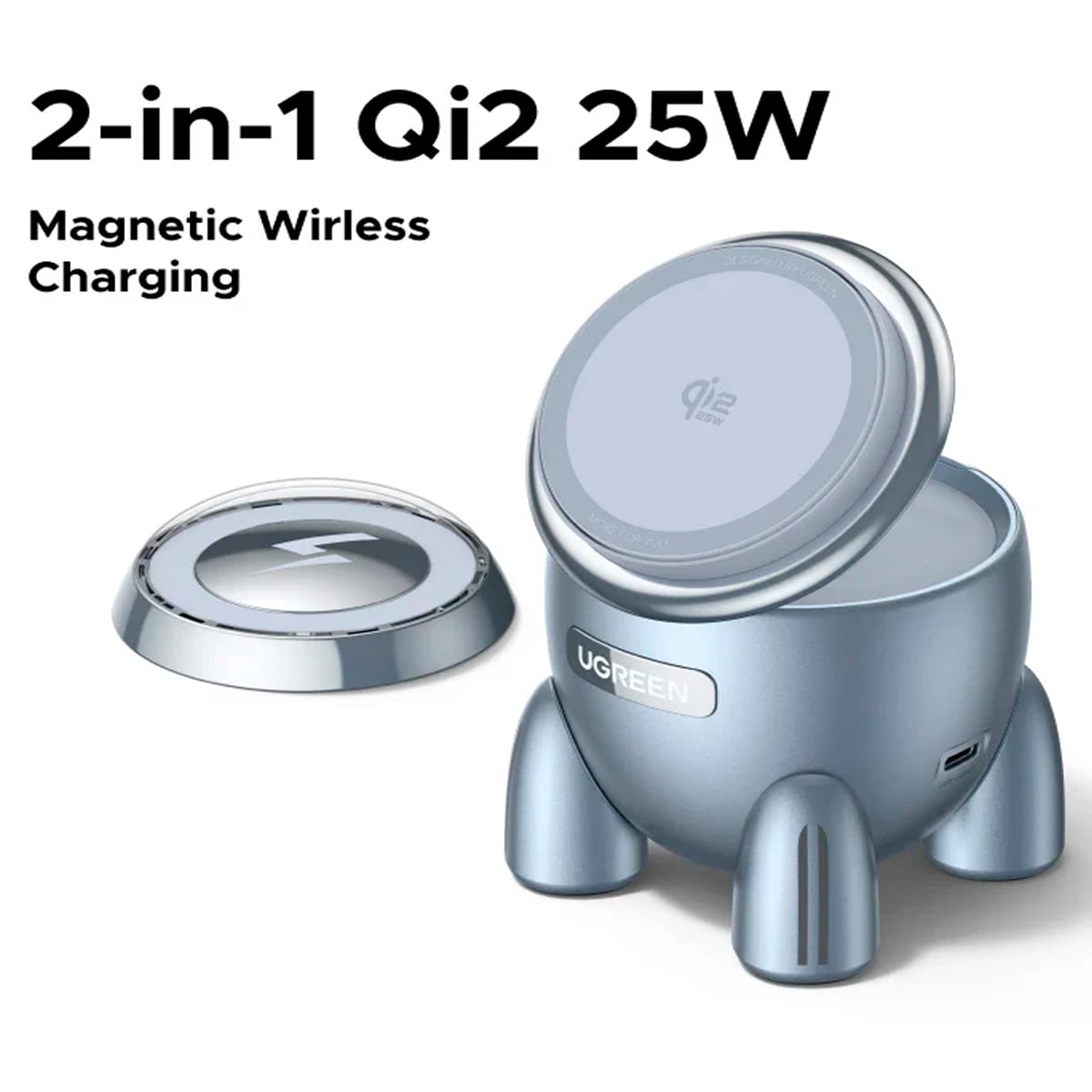 CARGADOR INALÁMBRICO UGREEN UNO QI2 25W MAGSAFE 2 EN 1 W713 65300 - 3