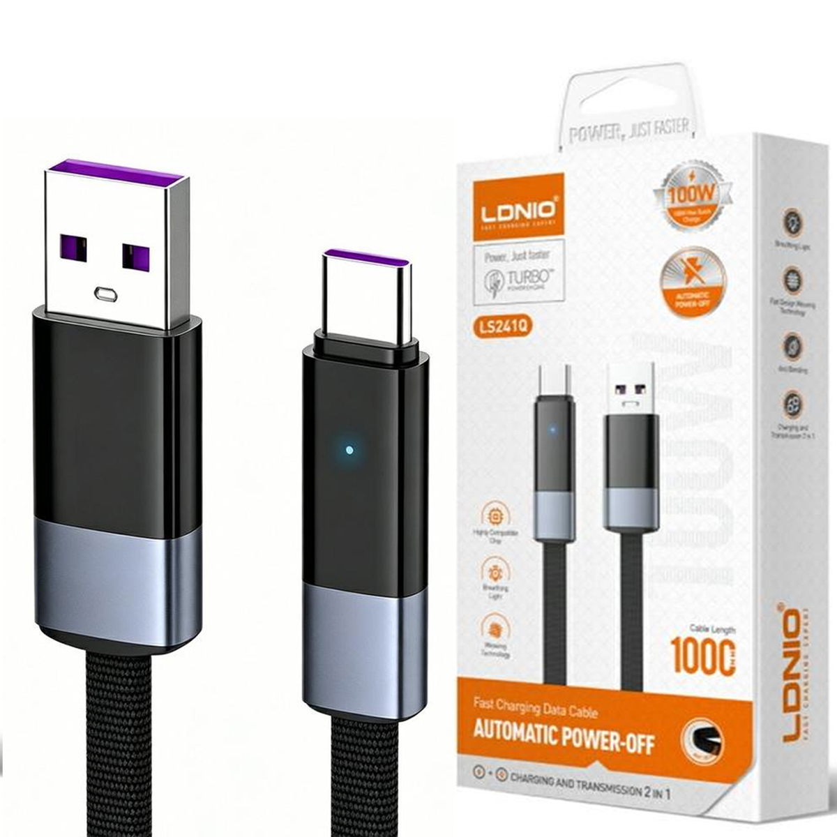 CABLE TIPO C LDNIO LS242Q 100W 5A CON CORTE AUTOMÁTICO 2 METROS - 2