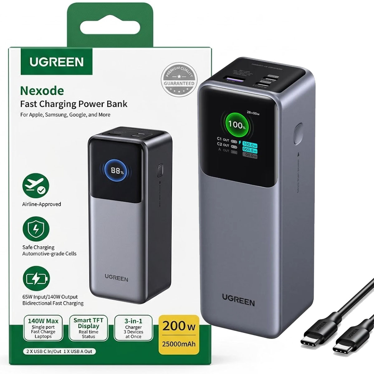 POWER BANK UGREEN NEXODE 25000 DE 200W MODEL PB722 - 35525 - 1