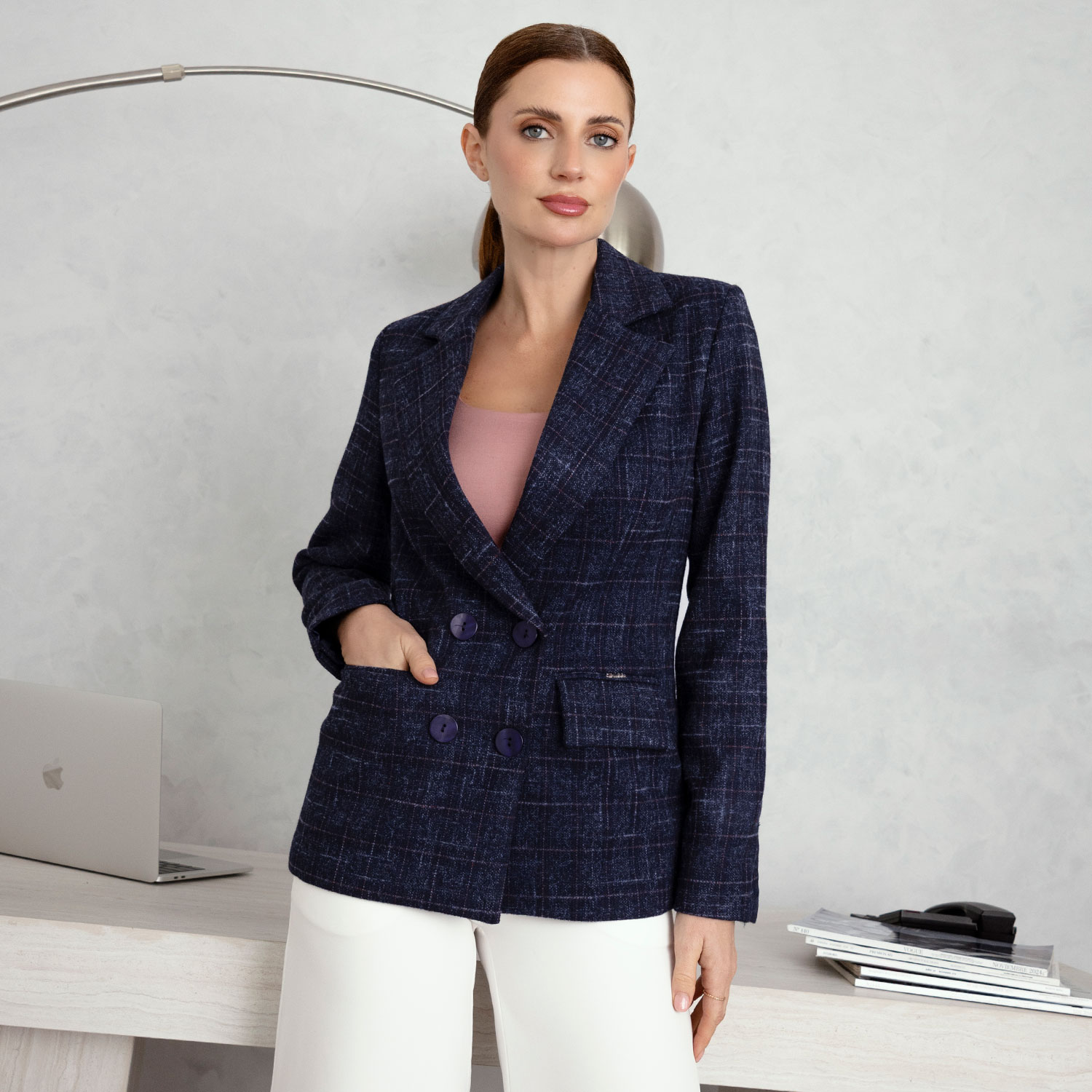 BLAZER PAÑO DE CUADROS MUJER - 1