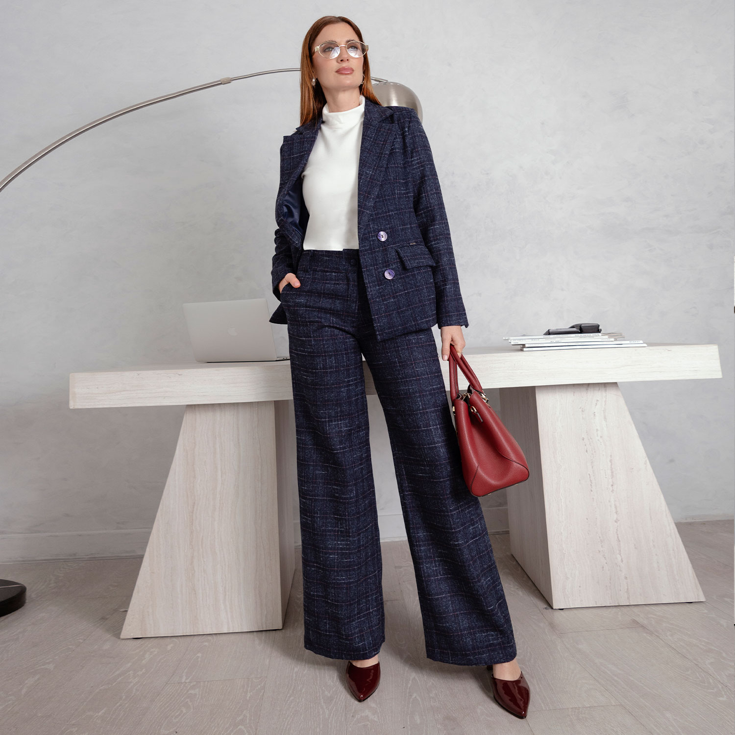 BLAZER PAÑO DE CUADROS MUJER - 4