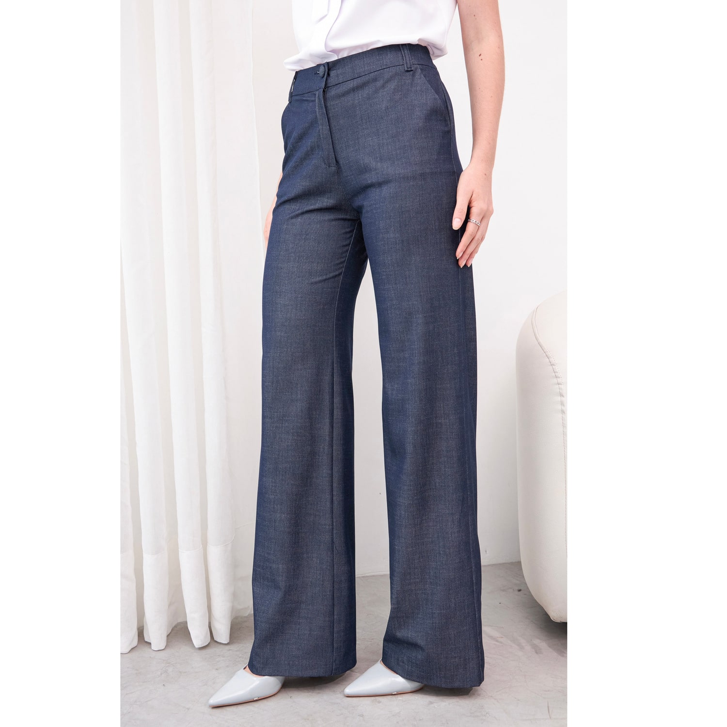 PANTALON PALAZZO DENIM ALGODON DE MUJER - 1