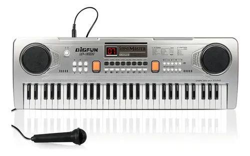 ORGANO MUSICAL PLATEADO 61 TECLAS CON BLUETOOTH ,USB Y MICROFONO - 1