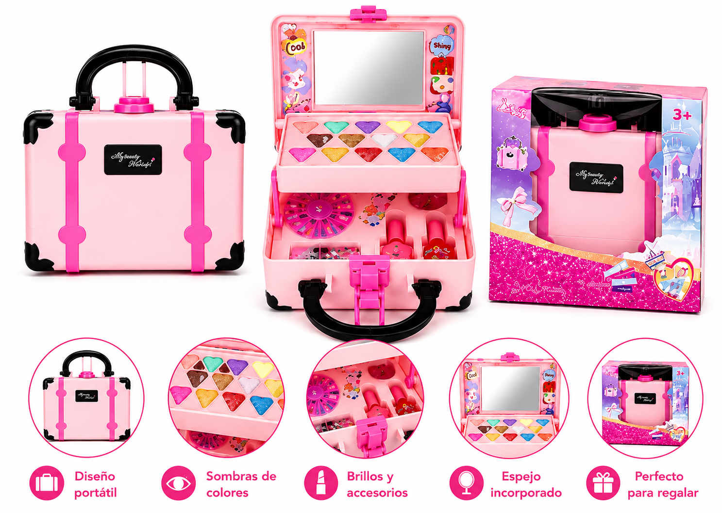 MALETA DE MAQUILLAJE INFANTIL CHICO CON ESPEJO Y ACCESORIOS - 1