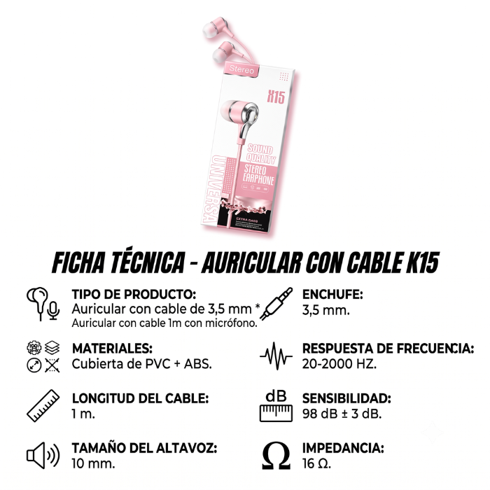 PACK X2 PAREJA AURICULAR CON CABLE 1M CON MICRÓFONO AZUL - 3