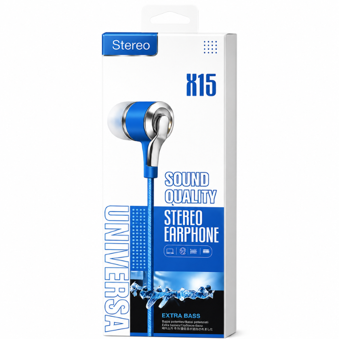 AURICULAR CON CABLE 1M CON MICRÓFONO AZUL - 1