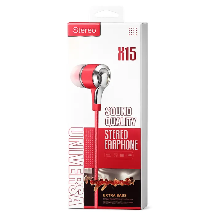 AURICULAR UNIVERSAL K15 STEREO CON CABLE 1M CON MICROFONO ROJO - 2