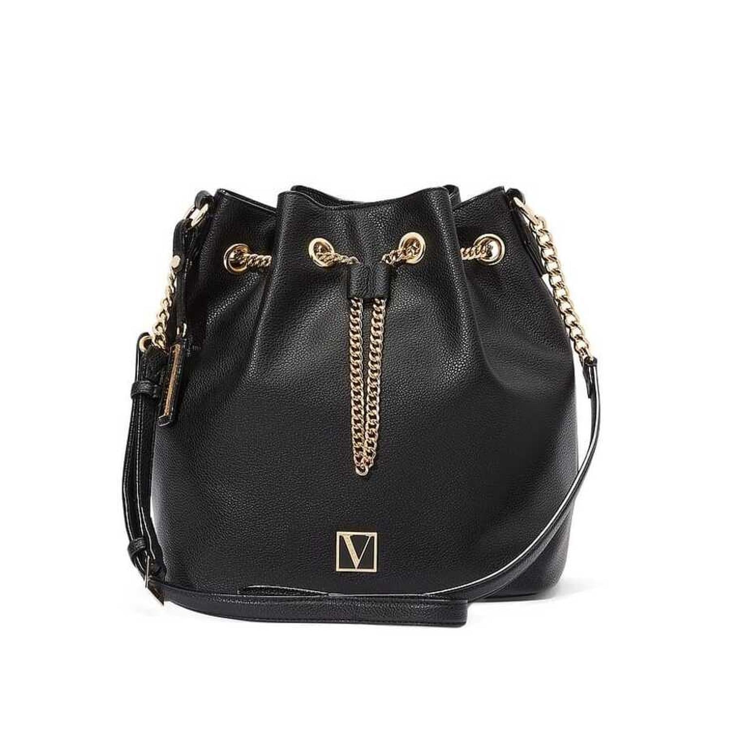 BOLSO VICTORIAS SECRET TIPO CUBO NEGRO CON DORADO - 1